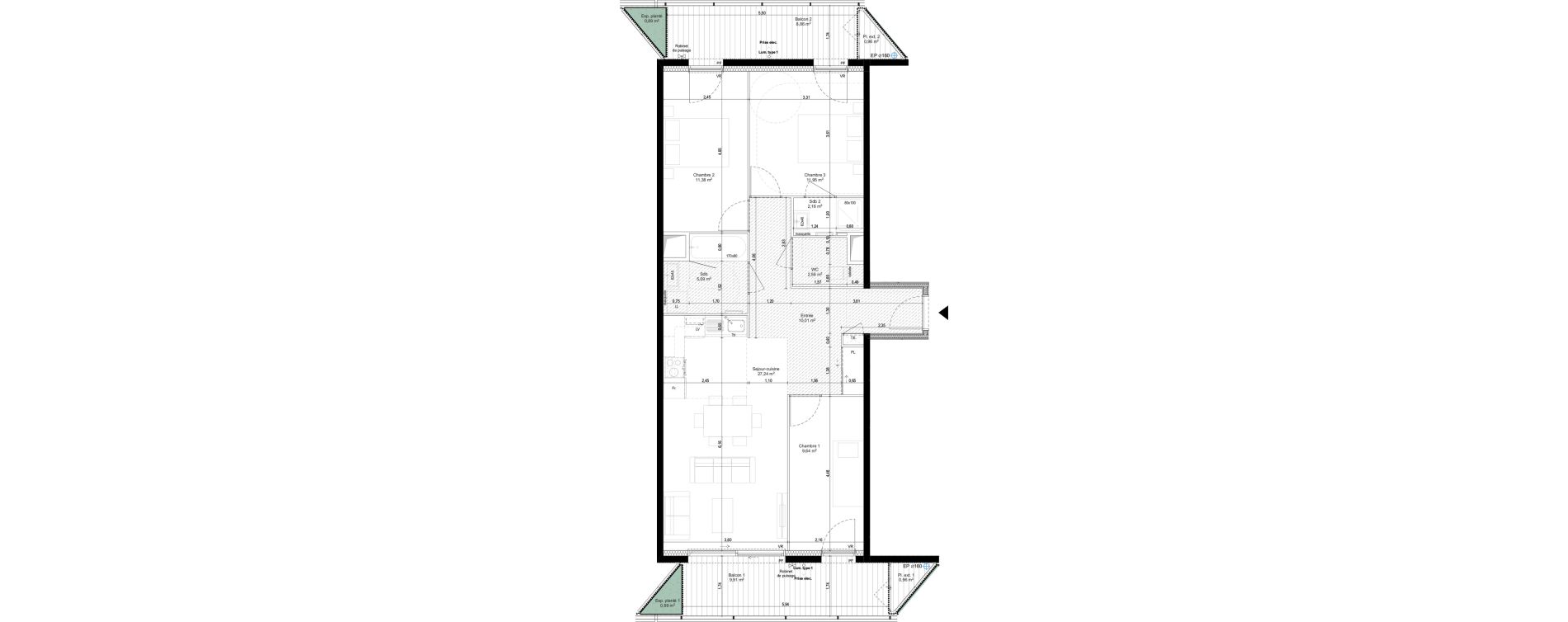 Appartement T4 de 80,03 m2 &agrave; Nice &eacute;covall&eacute;e