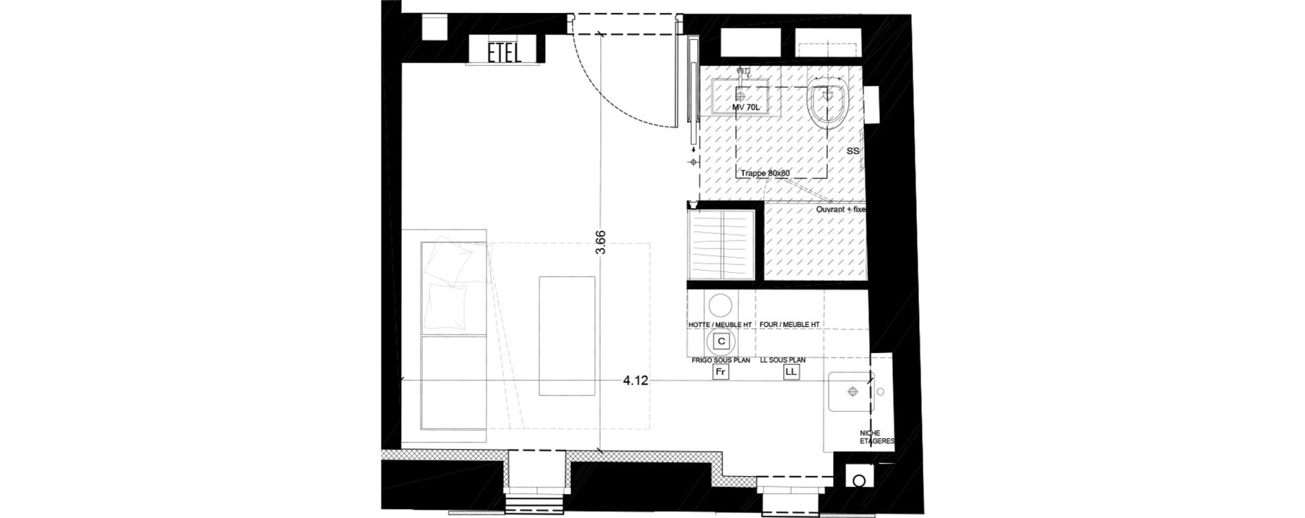Appartement T1 de 14,27 m2 &agrave; Nice Promenade du paillon