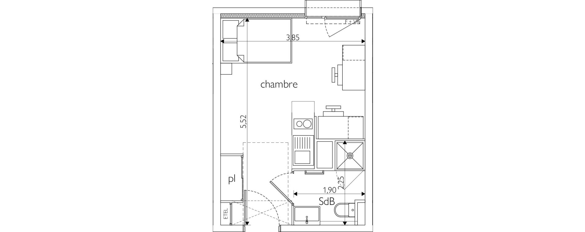 Appartement T1 meubl&eacute; de 20,27 m2 &agrave; Nice Route de turin