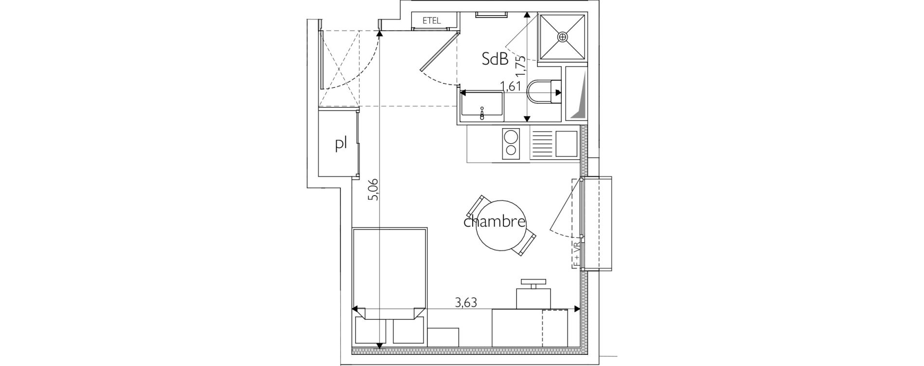 Appartement T1 meubl&eacute; de 19,70 m2 &agrave; Nice Route de turin