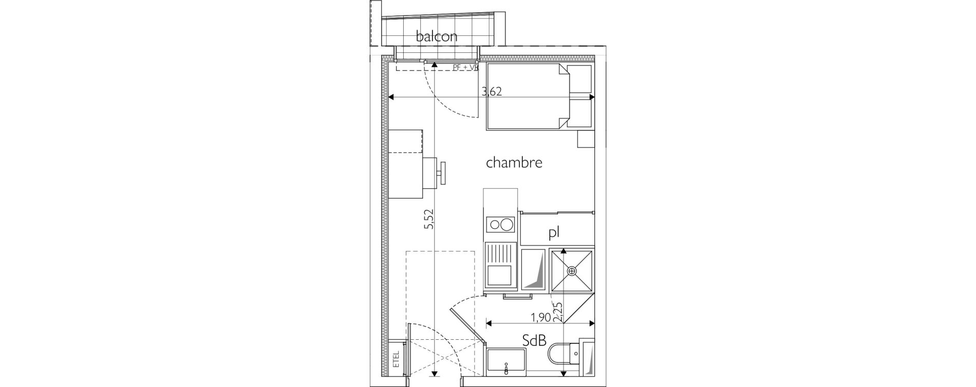 Appartement T1 meubl&eacute; de 18,96 m2 &agrave; Nice Route de turin