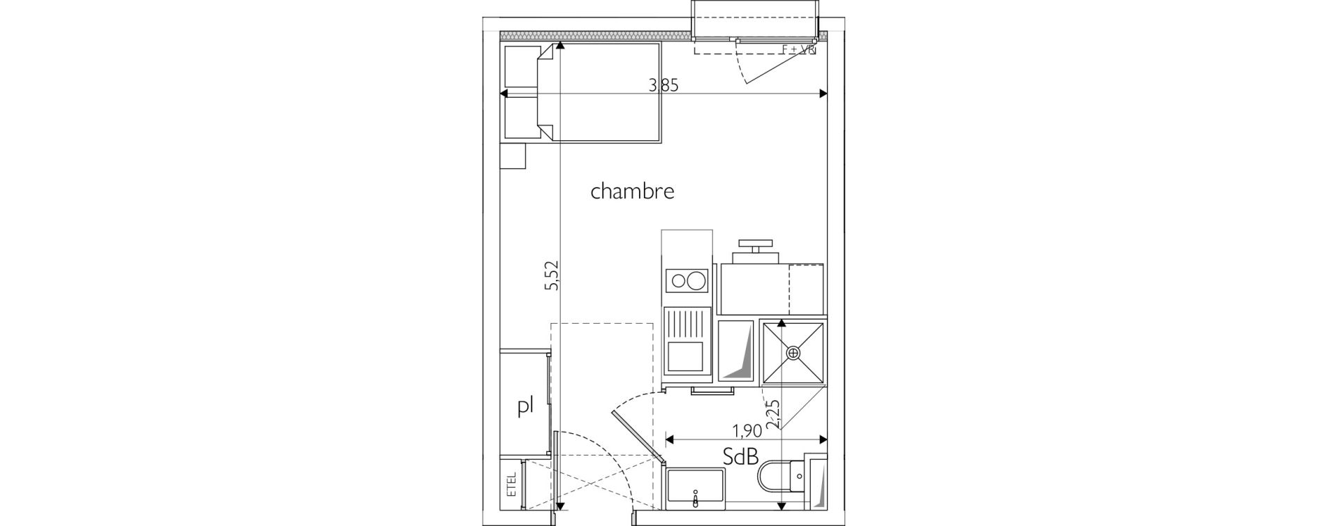 Appartement T1 meubl&eacute; de 20,26 m2 &agrave; Nice Route de turin