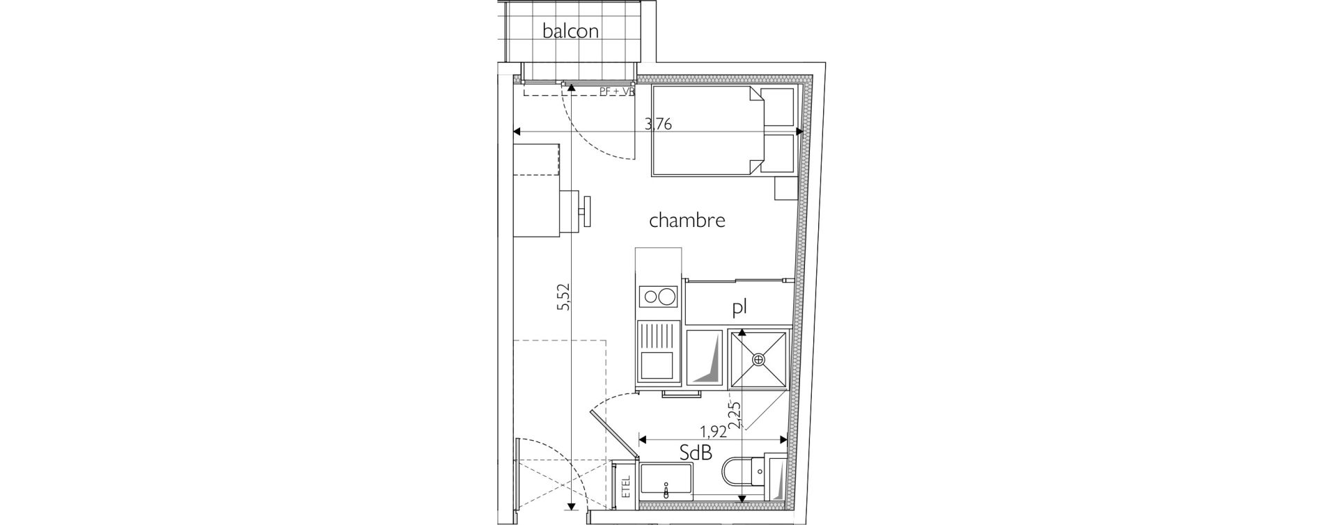 Appartement T1 meubl&eacute; de 18,81 m2 &agrave; Nice Route de turin