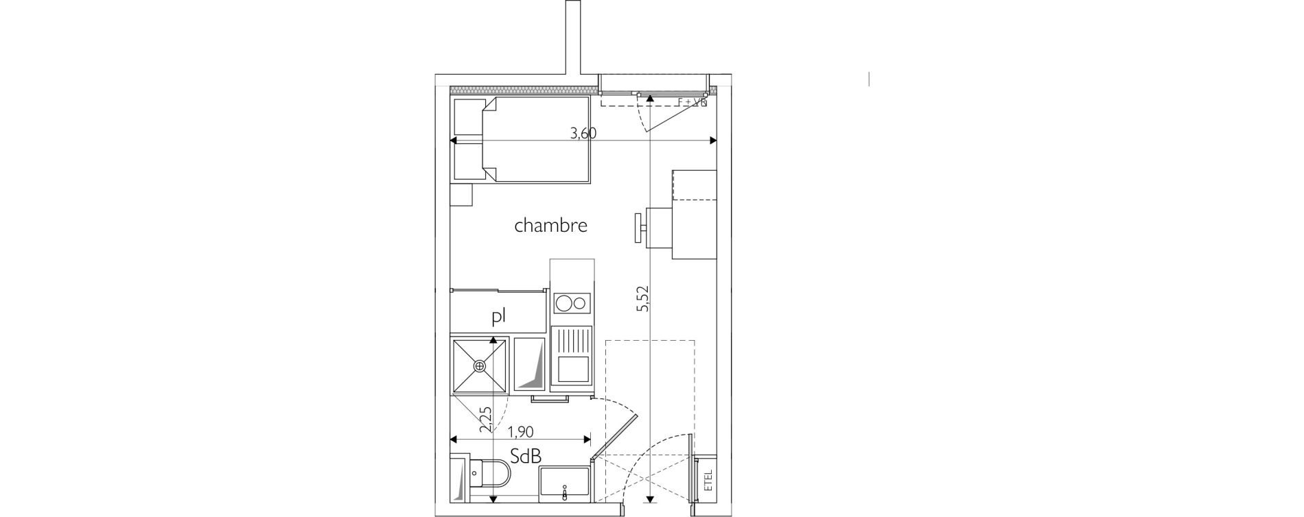 Appartement T1 meubl&eacute; de 18,90 m2 &agrave; Nice Route de turin