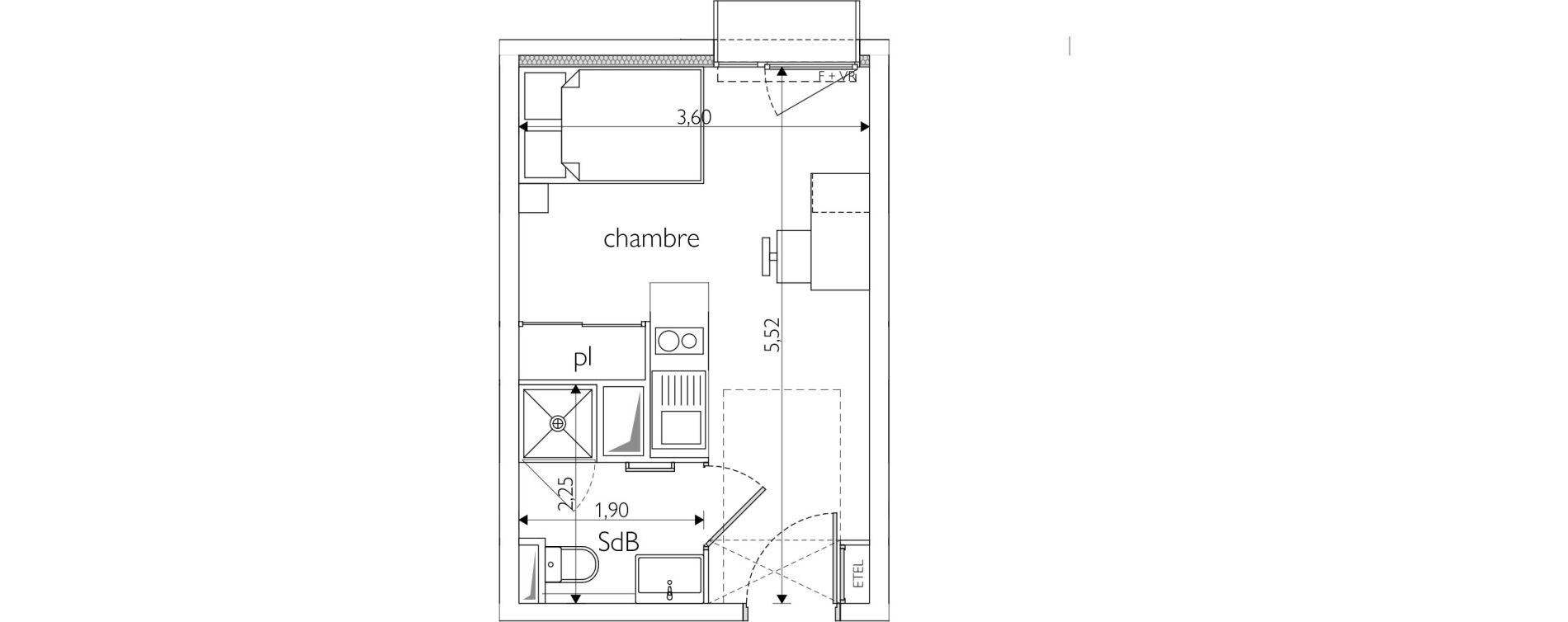 Appartement T1 meubl&eacute; de 18,90 m2 &agrave; Nice Route de turin