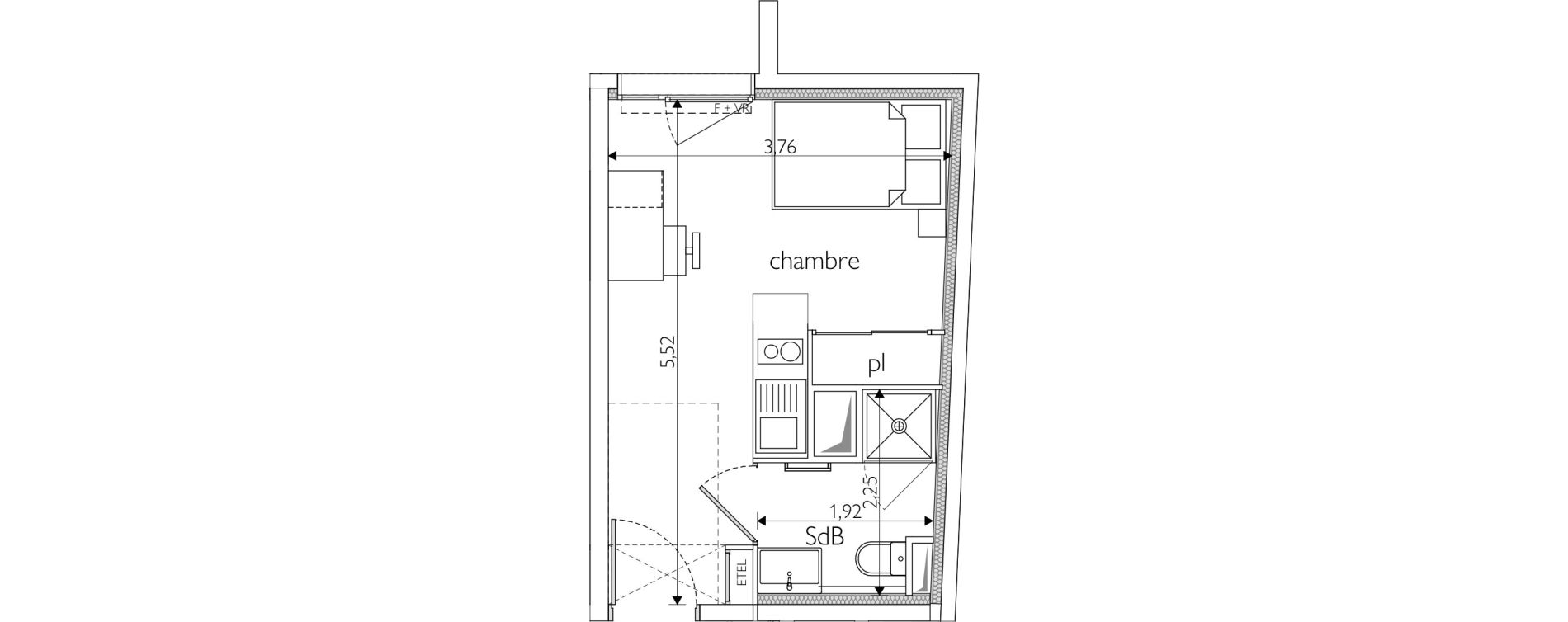 Appartement T1 meubl&eacute; de 18,80 m2 &agrave; Nice Route de turin