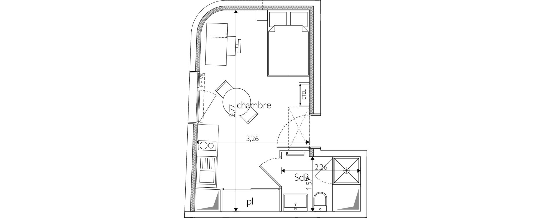 Appartement T1 meubl&eacute; de 19,02 m2 &agrave; Nice Route de turin
