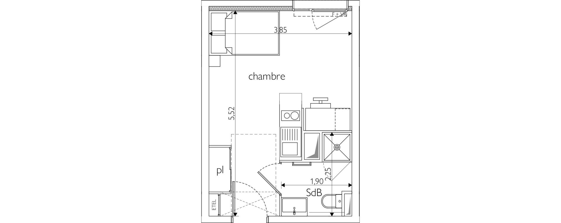 Appartement T1 meubl&eacute; de 20,26 m2 &agrave; Nice Route de turin