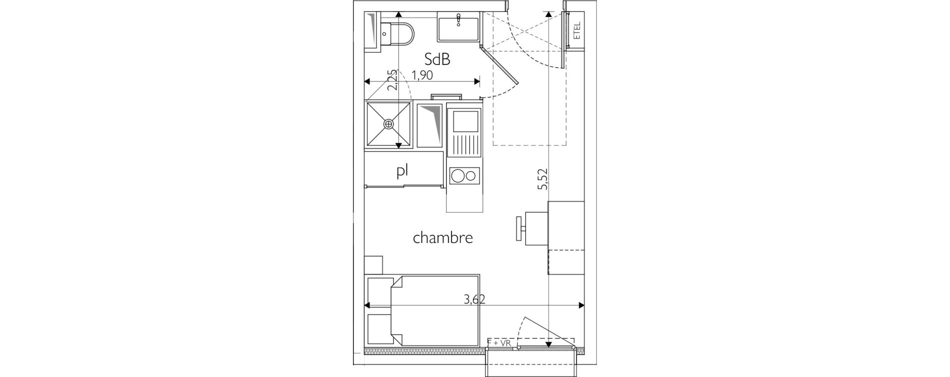 Appartement T1 meubl&eacute; de 18,99 m2 &agrave; Nice Route de turin