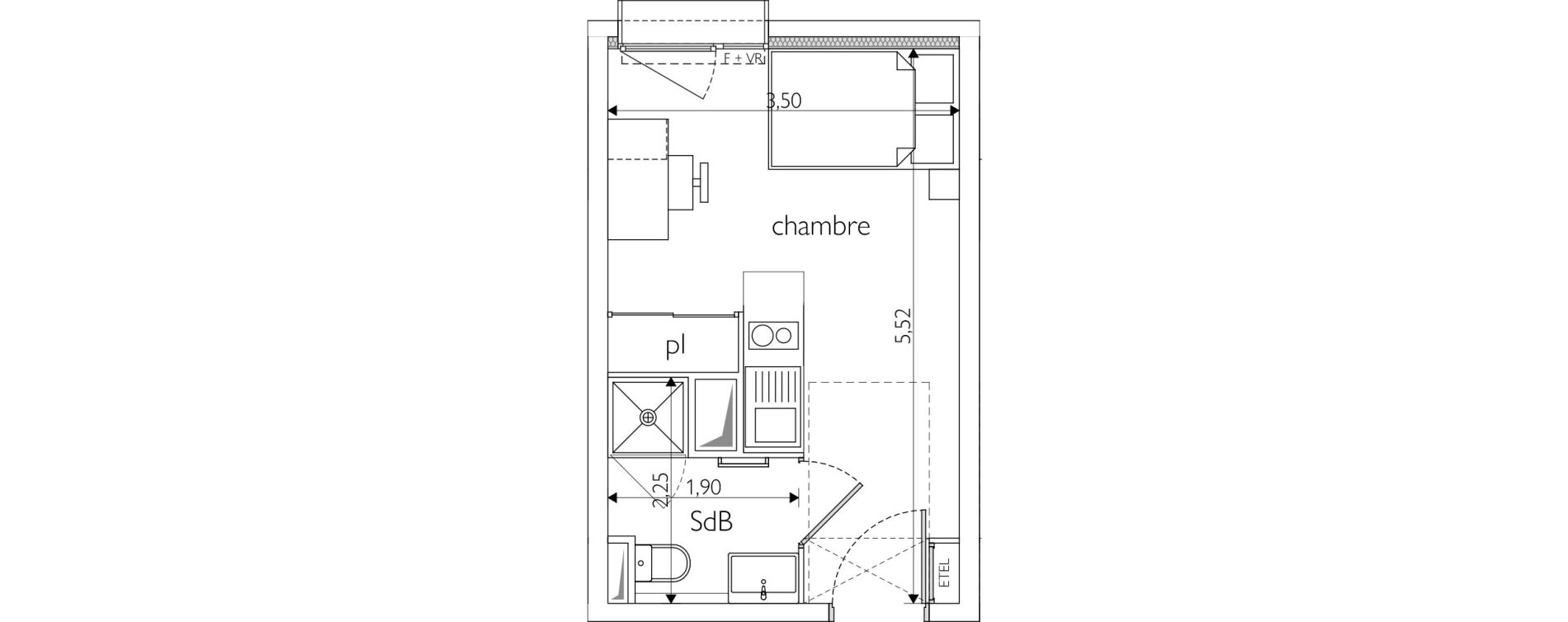 Appartement T1 meubl&eacute; de 18,34 m2 &agrave; Nice Route de turin