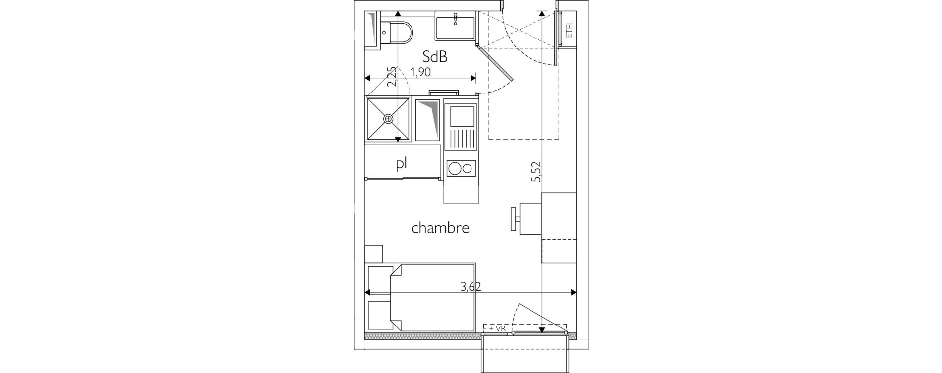 Appartement T1 meubl&eacute; de 18,99 m2 &agrave; Nice Route de turin