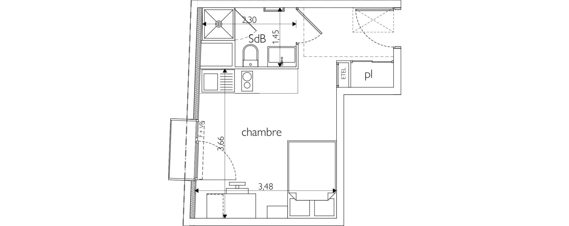 Appartement T1 meubl&eacute; de 19,21 m2 &agrave; Nice Route de turin
