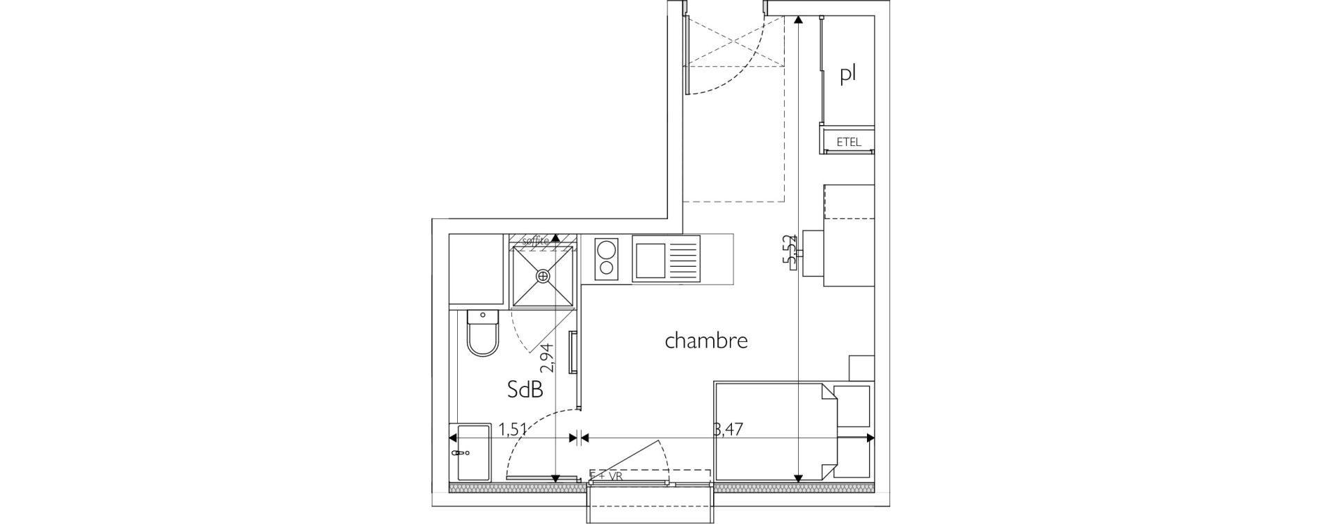 Appartement T1 meubl&eacute; de 19,62 m2 &agrave; Nice Route de turin