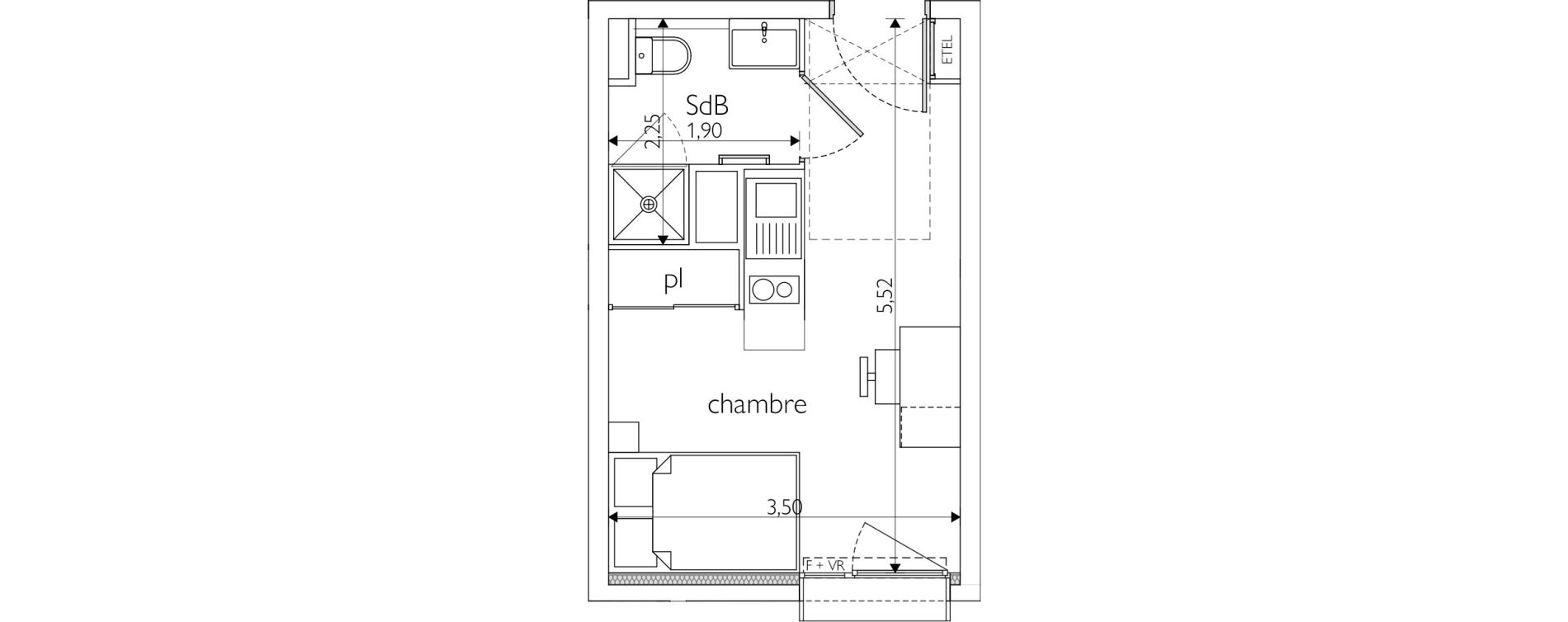 Appartement T1 meubl&eacute; de 18,33 m2 &agrave; Nice Route de turin