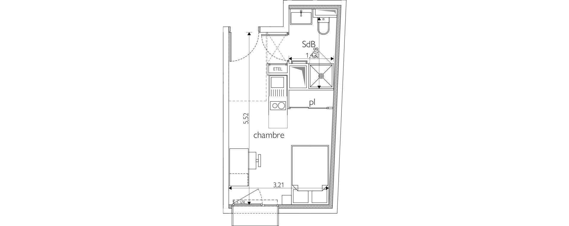 Appartement T1 meubl&eacute; de 18,39 m2 &agrave; Nice Route de turin