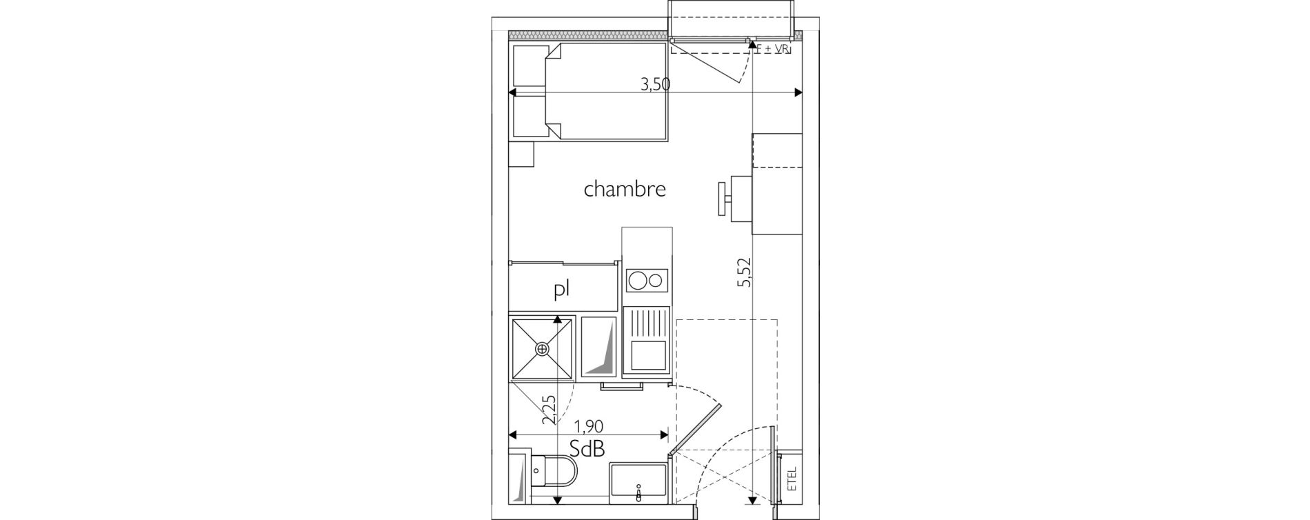 Appartement T1 meubl&eacute; de 18,33 m2 &agrave; Nice Route de turin