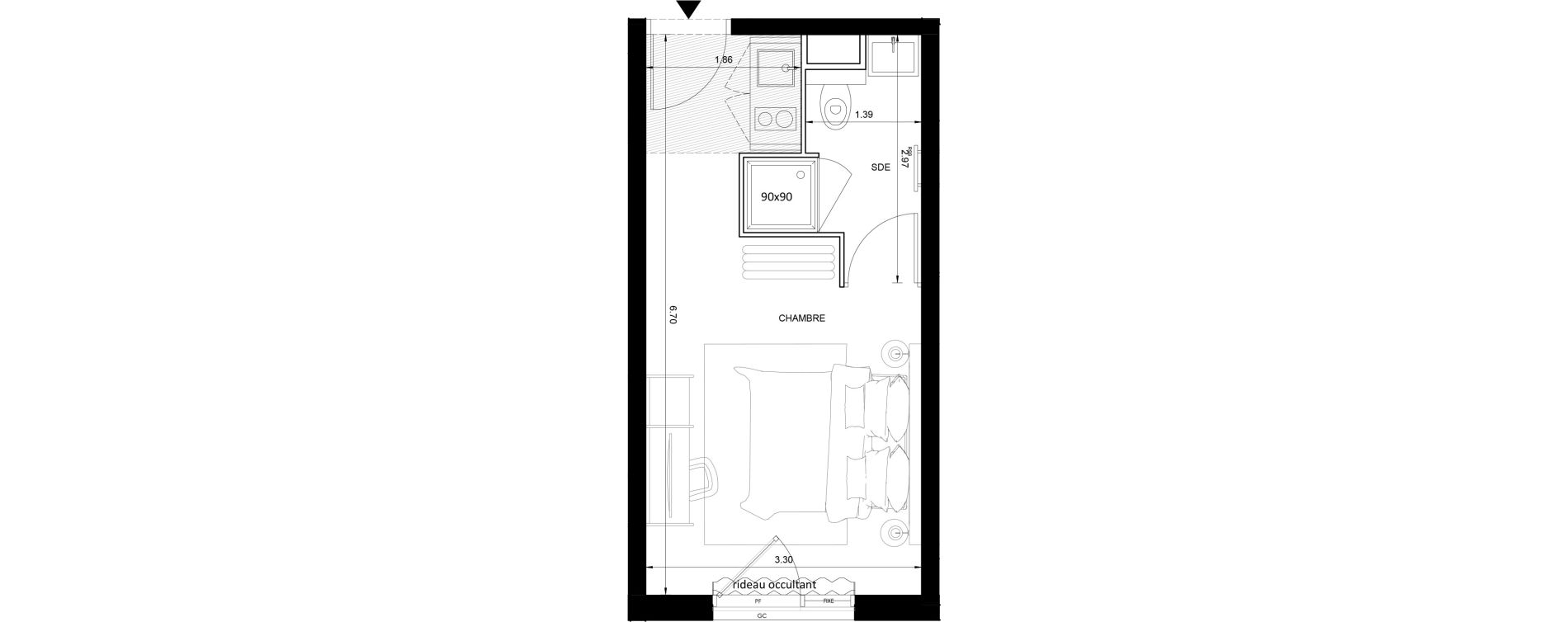 Studio meubl&eacute; de 21,23 m2 &agrave; Nice Grand ar&eacute;nas