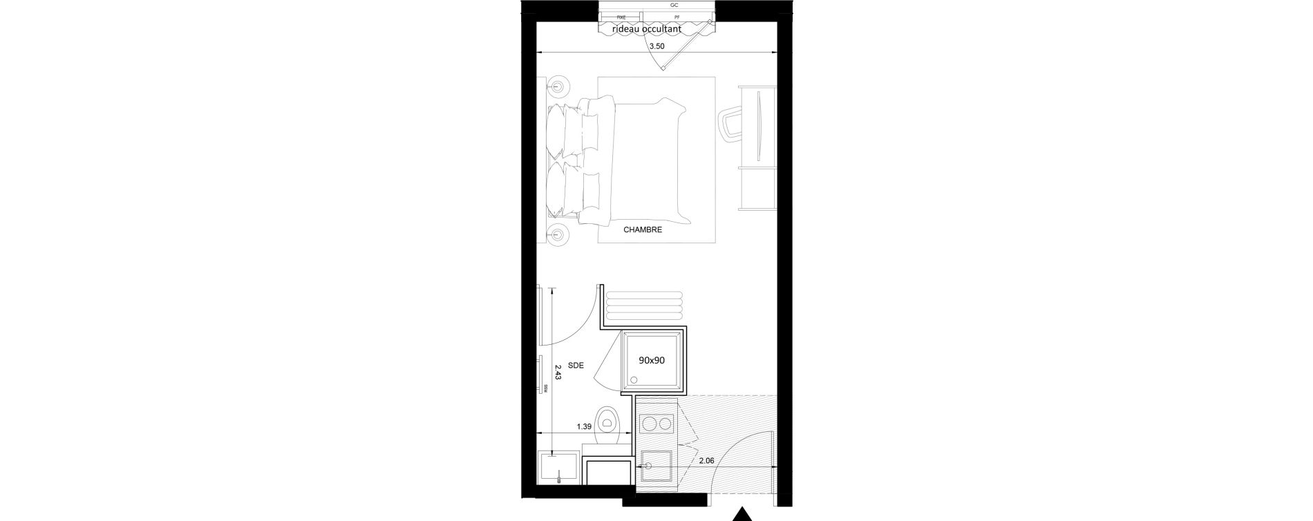 Studio meubl&eacute; de 22,82 m2 &agrave; Nice Grand ar&eacute;nas