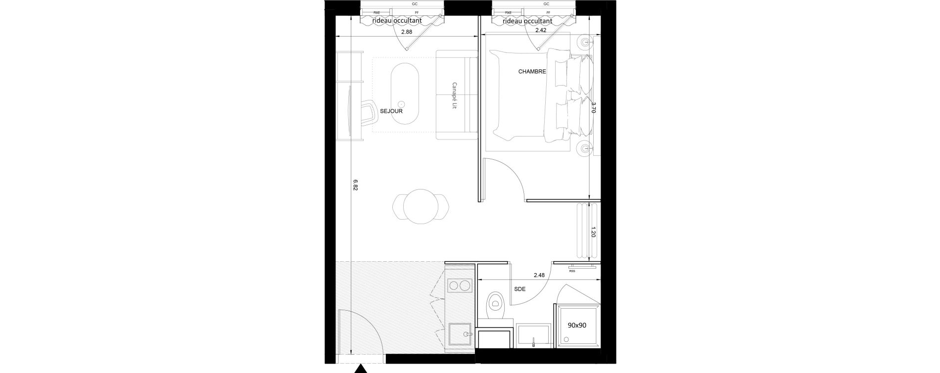 Appartement T2 meubl&eacute; de 35,22 m2 &agrave; Nice Grand ar&eacute;nas