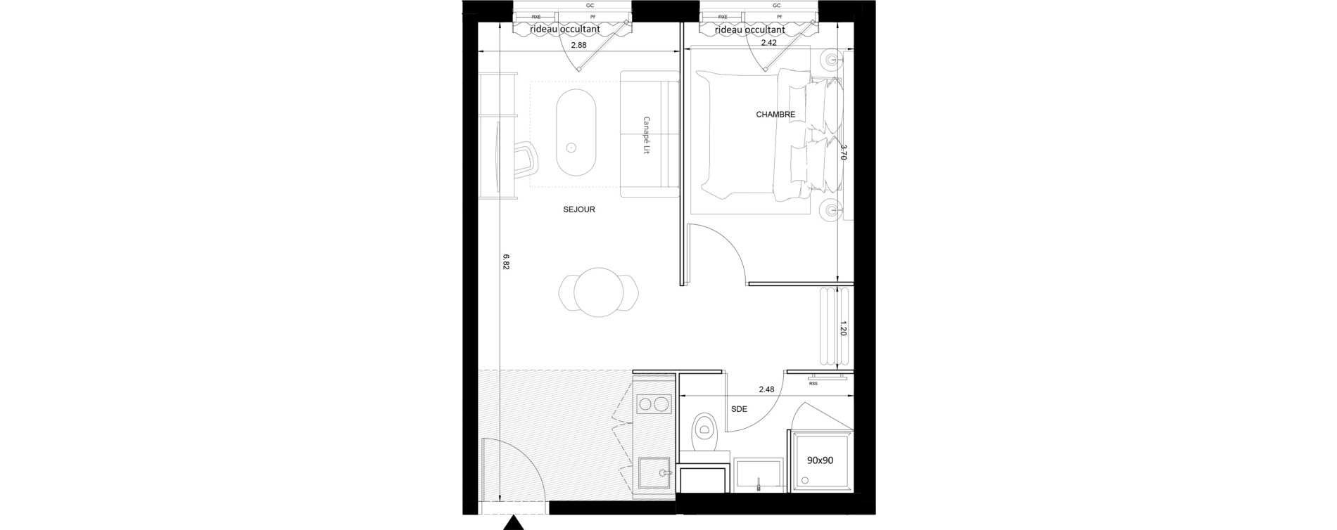 Appartement T2 meubl&eacute; de 35,22 m2 &agrave; Nice Grand ar&eacute;nas