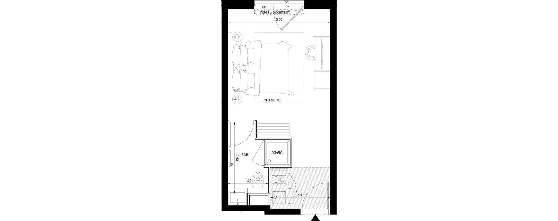 Studio meubl&eacute; de 22,82 m2 &agrave; Nice Grand ar&eacute;nas