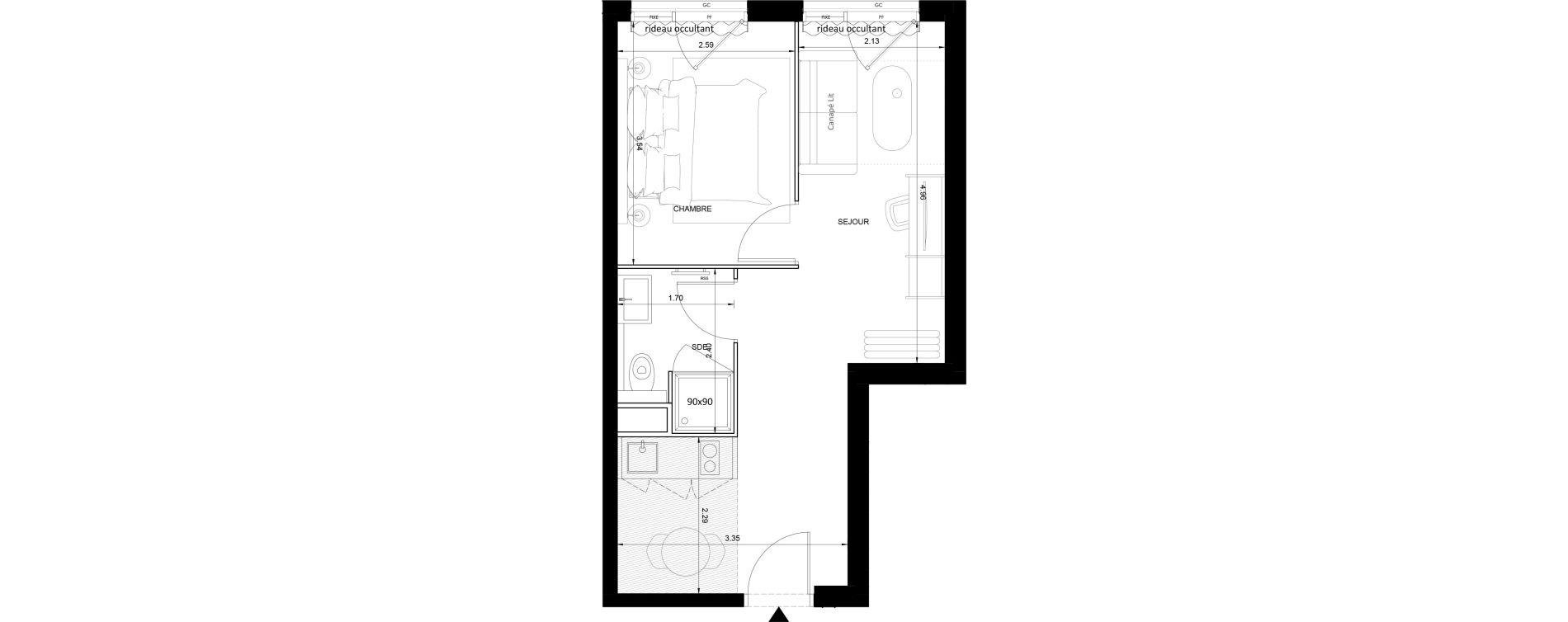 Appartement T2 meubl&eacute; de 33,32 m2 &agrave; Nice Grand ar&eacute;nas