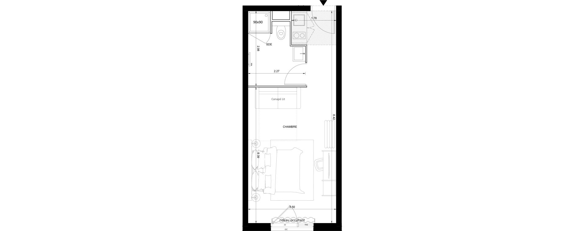 Studio meubl&eacute; de 28,54 m2 &agrave; Nice Grand ar&eacute;nas