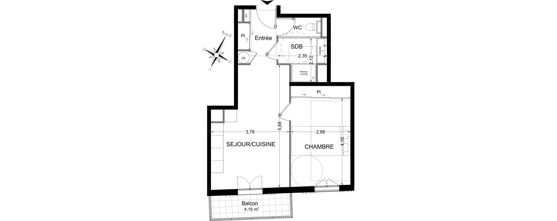 Appartement T2 de 42,70 m2 &agrave; Nice Jean medecin