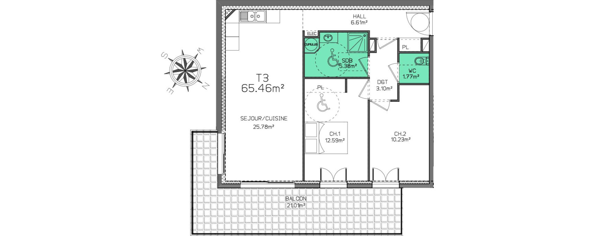 Appartement T3 de 65,46 m2 &agrave; Nice Saint antoine