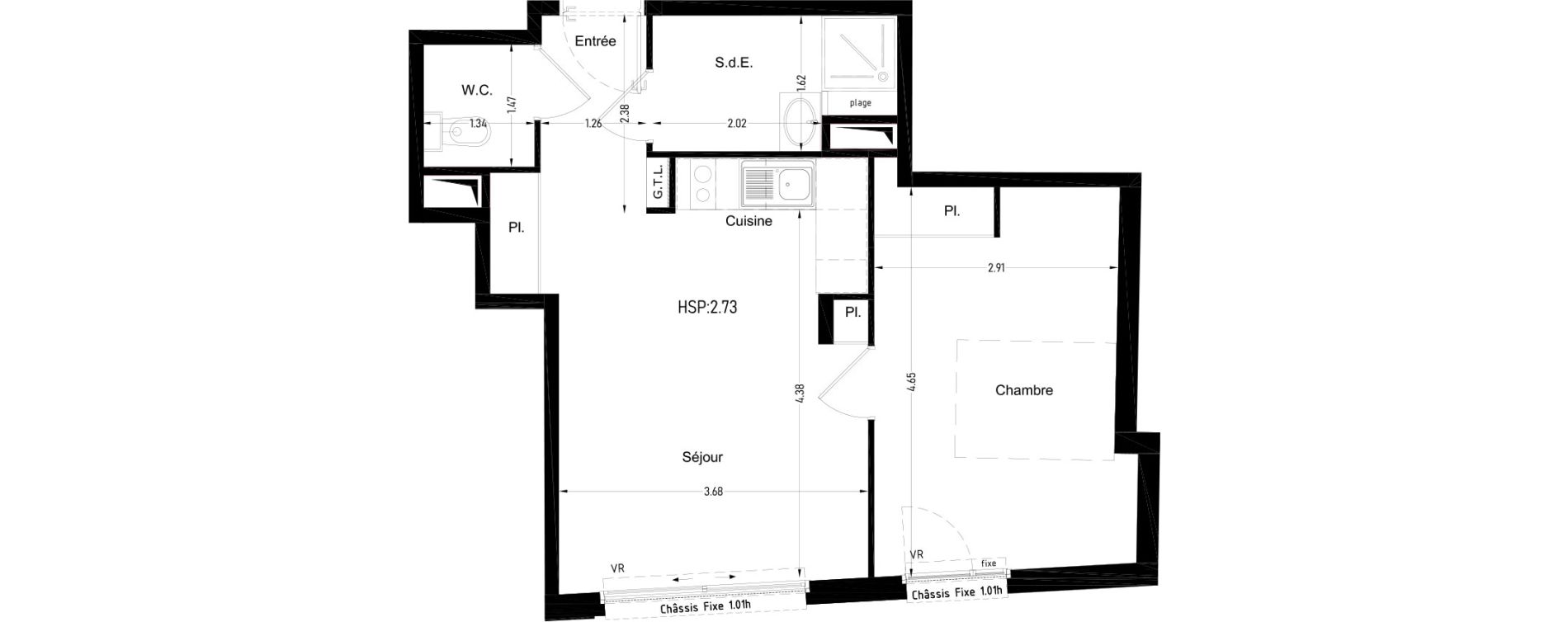 Appartement T2 de 41,80 m2 &agrave; Nice Riquier