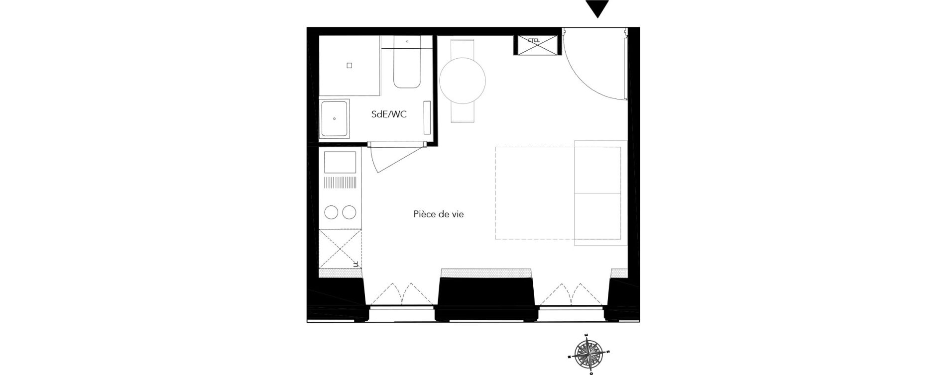 Appartement T1 de 17,35 m2 &agrave; Nice Bonaparte