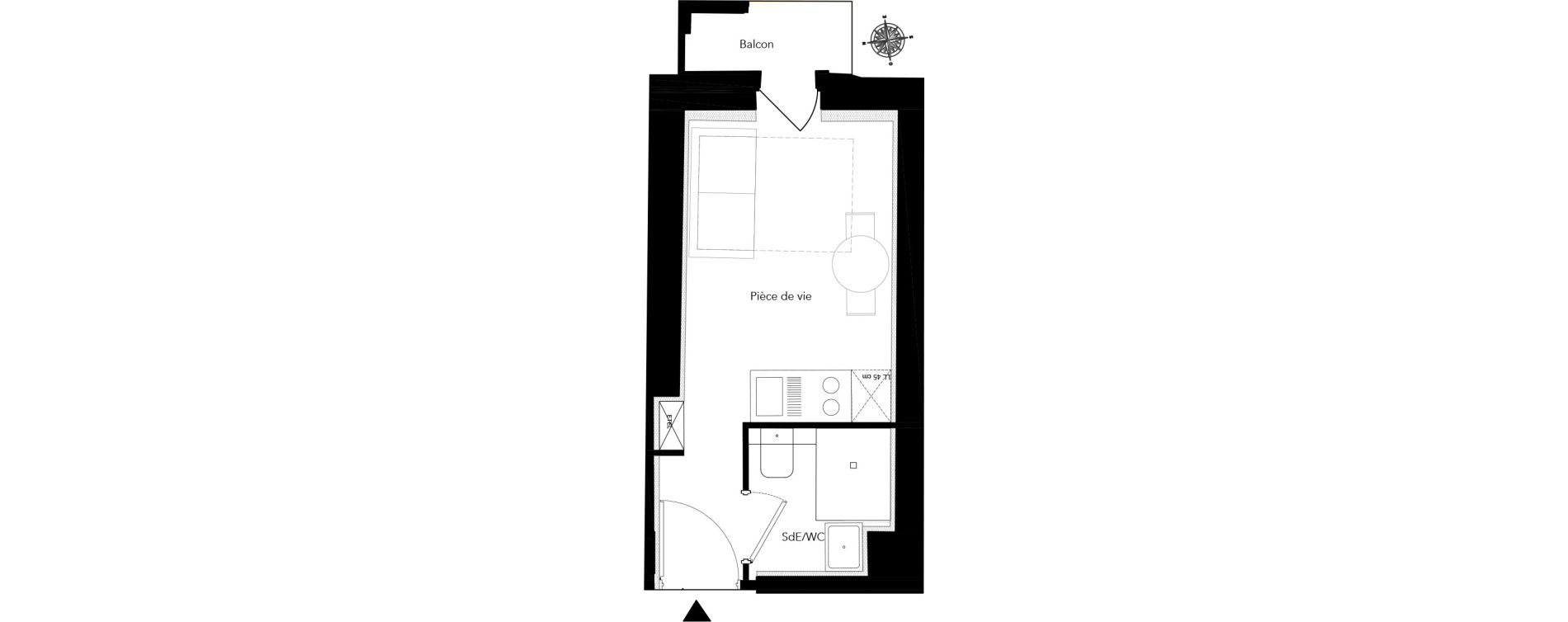 Appartement T1 de 14,38 m2 &agrave; Nice Bonaparte