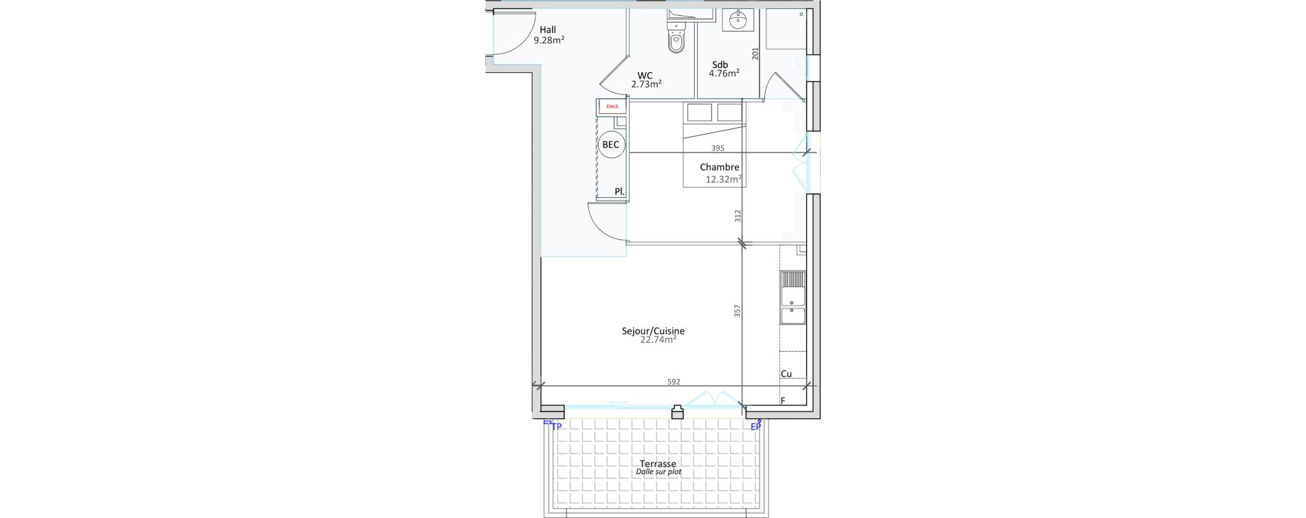 Appartement T2 de 51,83 m2 &agrave; P&eacute;gomas Centre