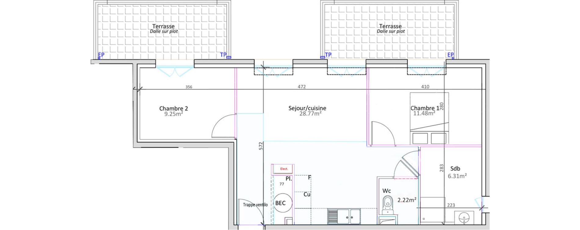 Appartement T3 de 58,03 m2 &agrave; P&eacute;gomas Centre