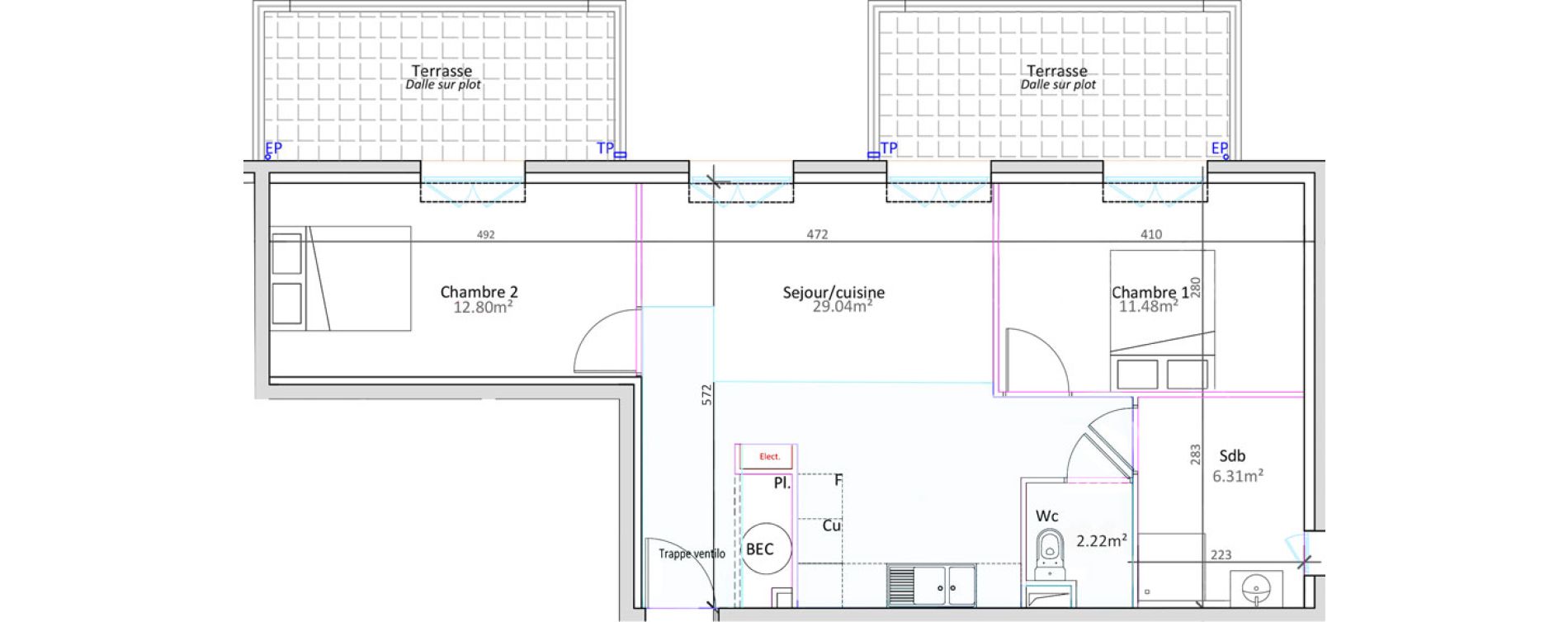 Appartement T3 de 61,85 m2 &agrave; P&eacute;gomas Centre