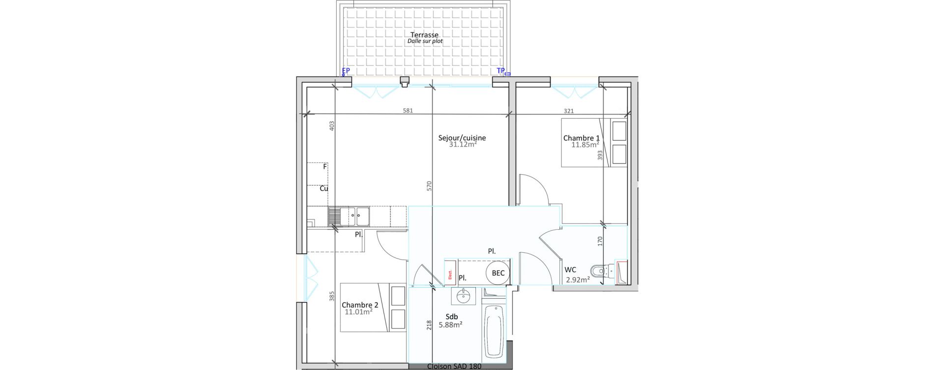 Appartement T3 de 62,78 m2 &agrave; P&eacute;gomas Centre