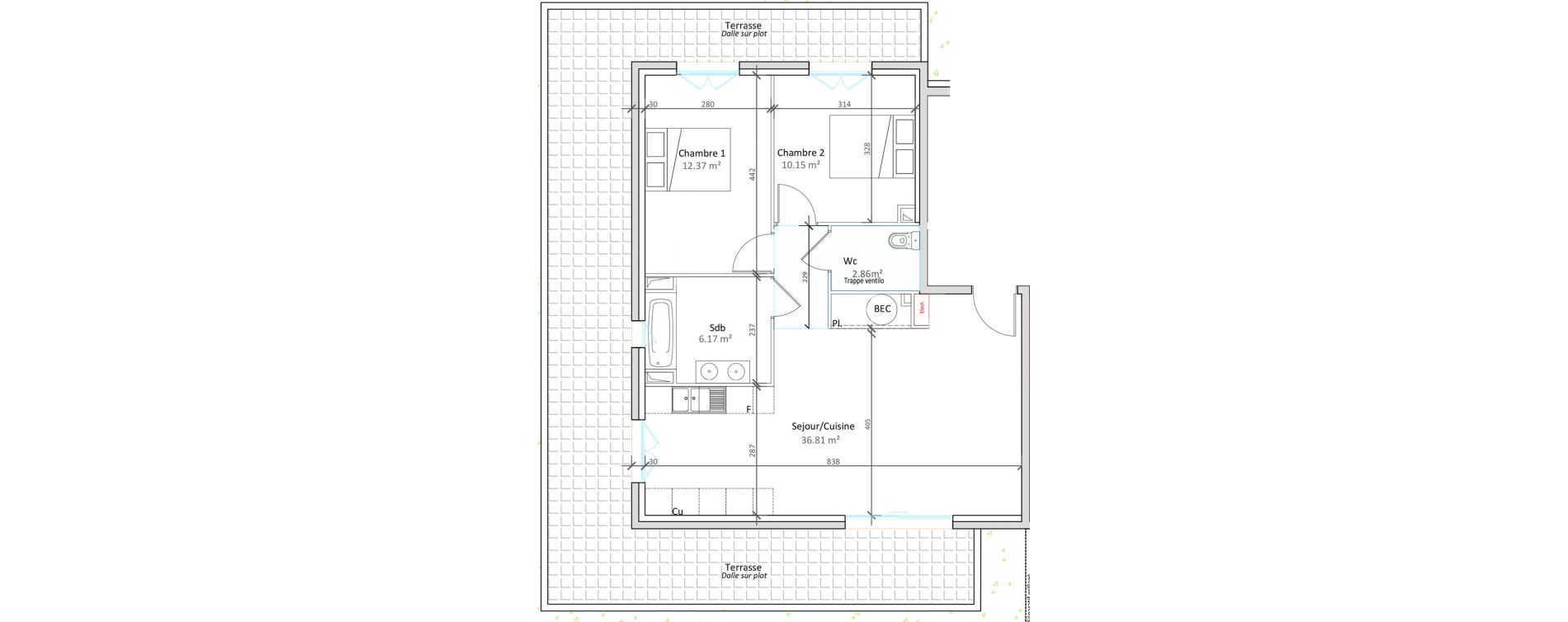 Appartement T3 de 68,36 m2 &agrave; P&eacute;gomas Centre