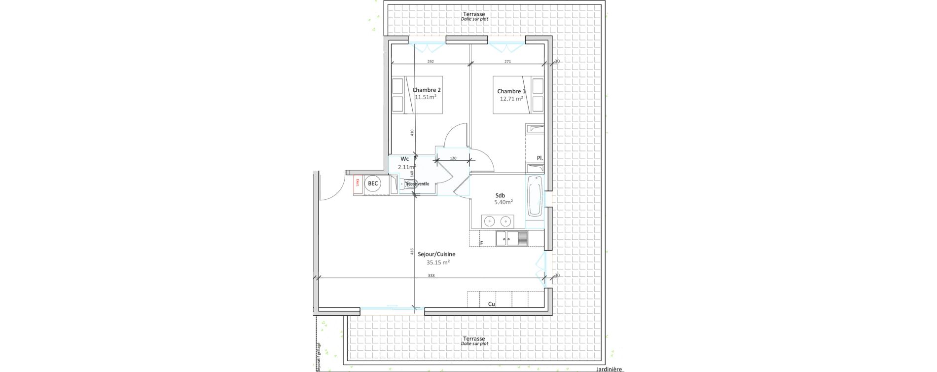 Appartement T3 de 68,88 m2 &agrave; P&eacute;gomas Centre