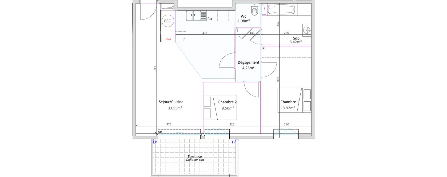 Appartement T3 de 69,62 m2 &agrave; P&eacute;gomas Centre