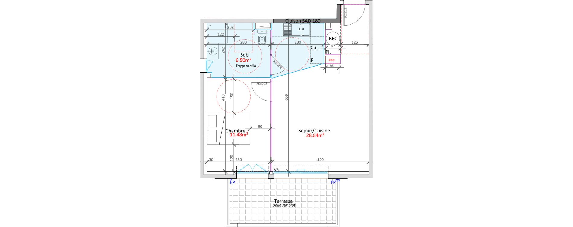 Appartement T2 de 46,82 m2 &agrave; P&eacute;gomas Centre