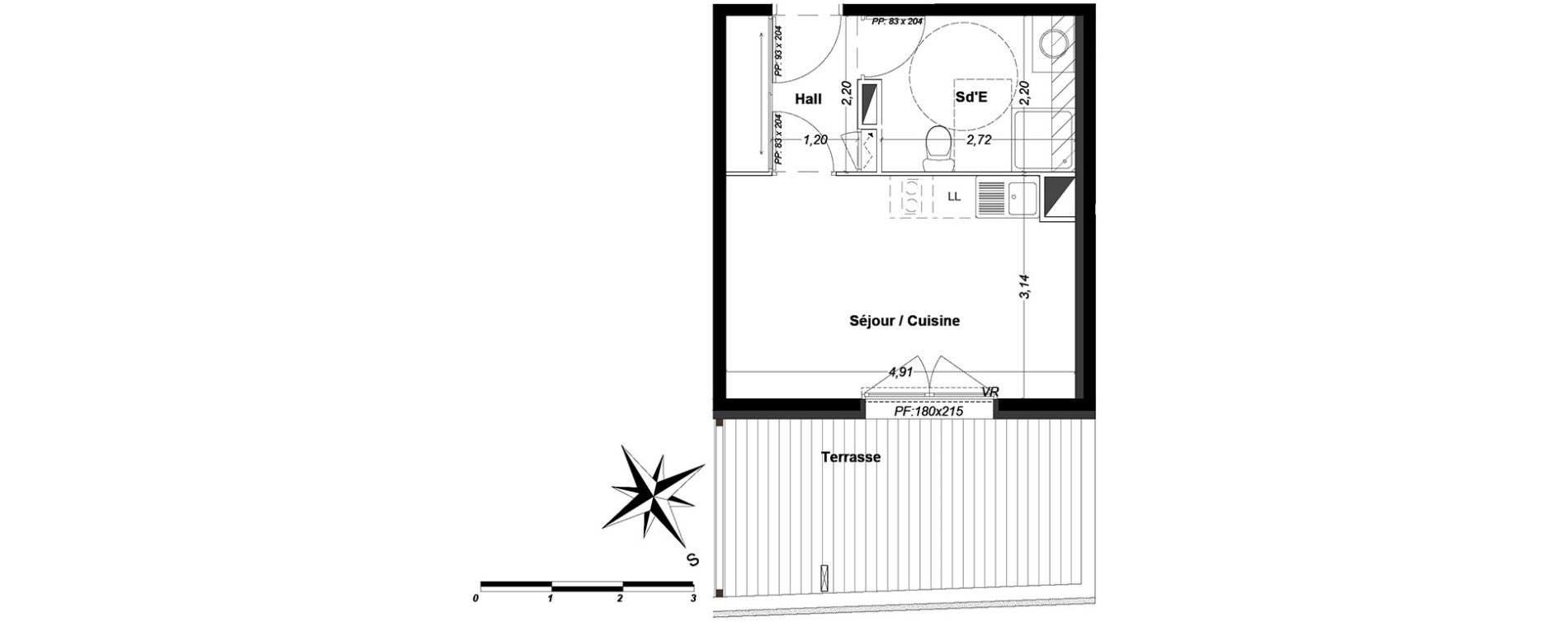 Studio de 25,48 m2 &agrave; P&eacute;one Centre