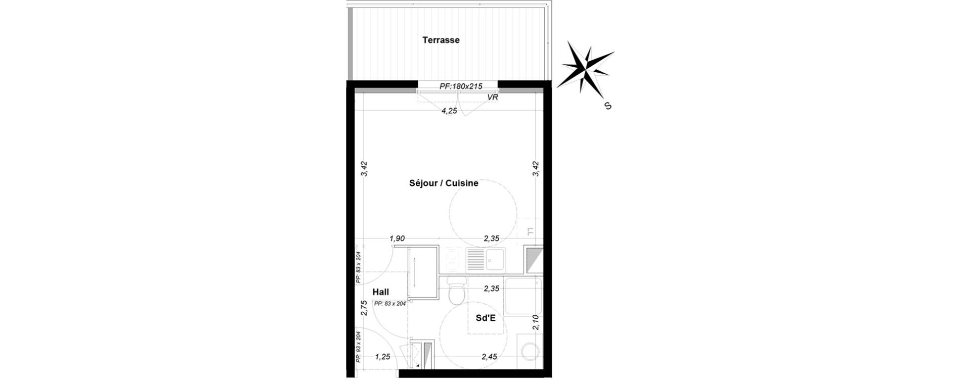 Appartement T1 de 25,55 m2 &agrave; P&eacute;one Centre