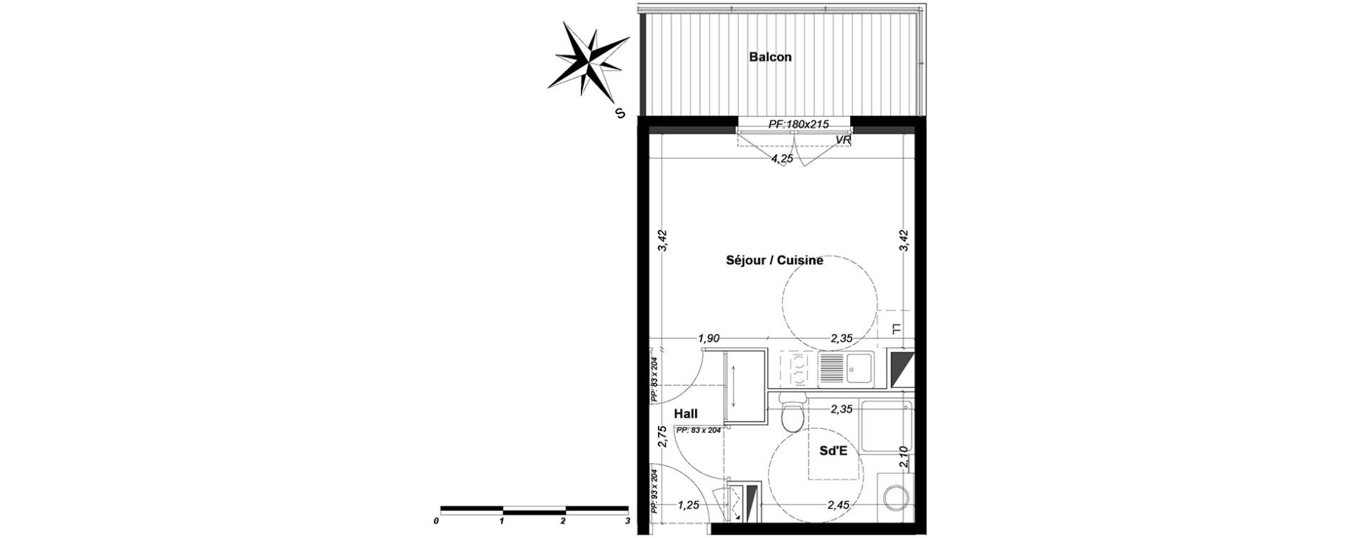 Appartement T1 de 25,55 m2 &agrave; P&eacute;one Centre