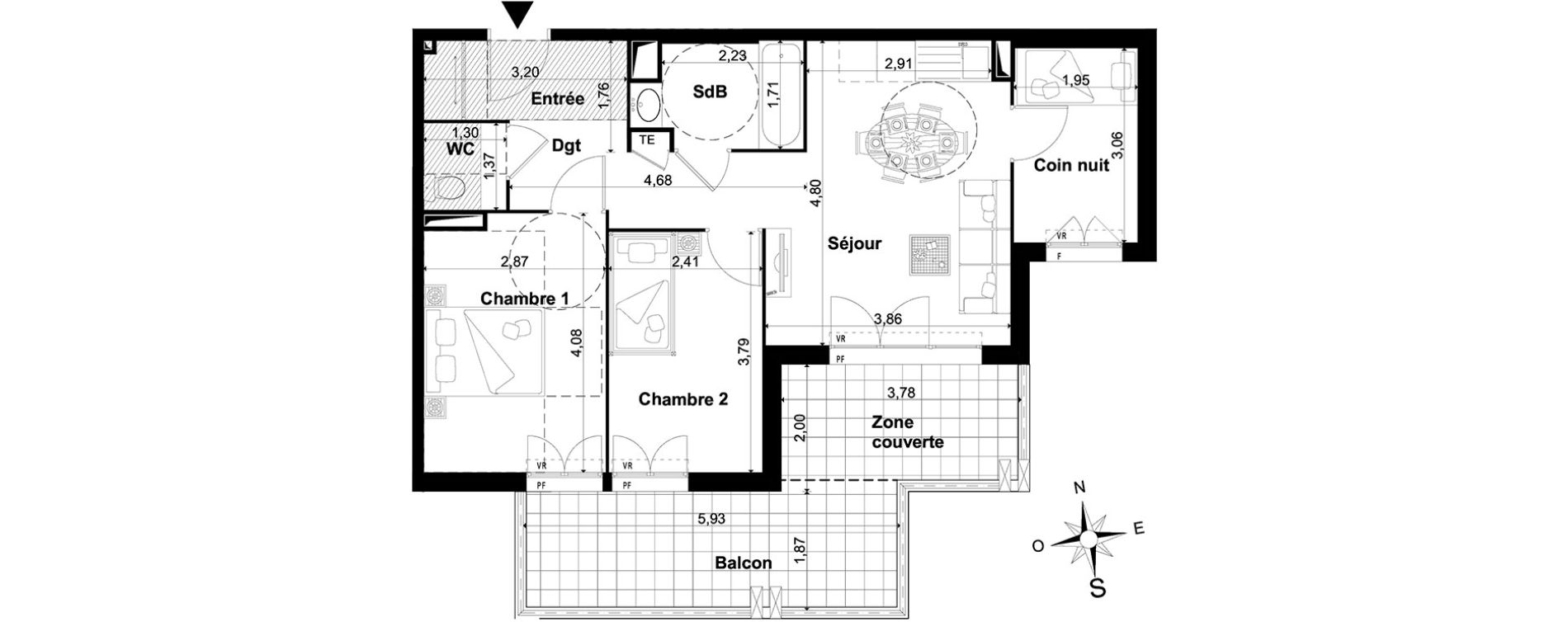 Appartement T3 de 58,65 m2 &agrave; P&eacute;one Centre