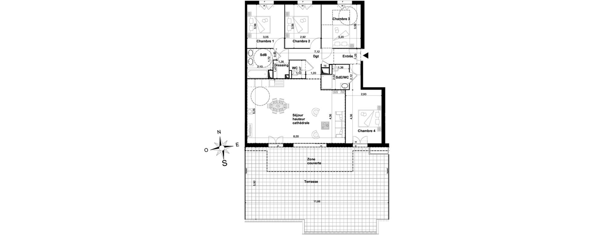 Appartement T5 de 109,45 m2 &agrave; P&eacute;one Centre