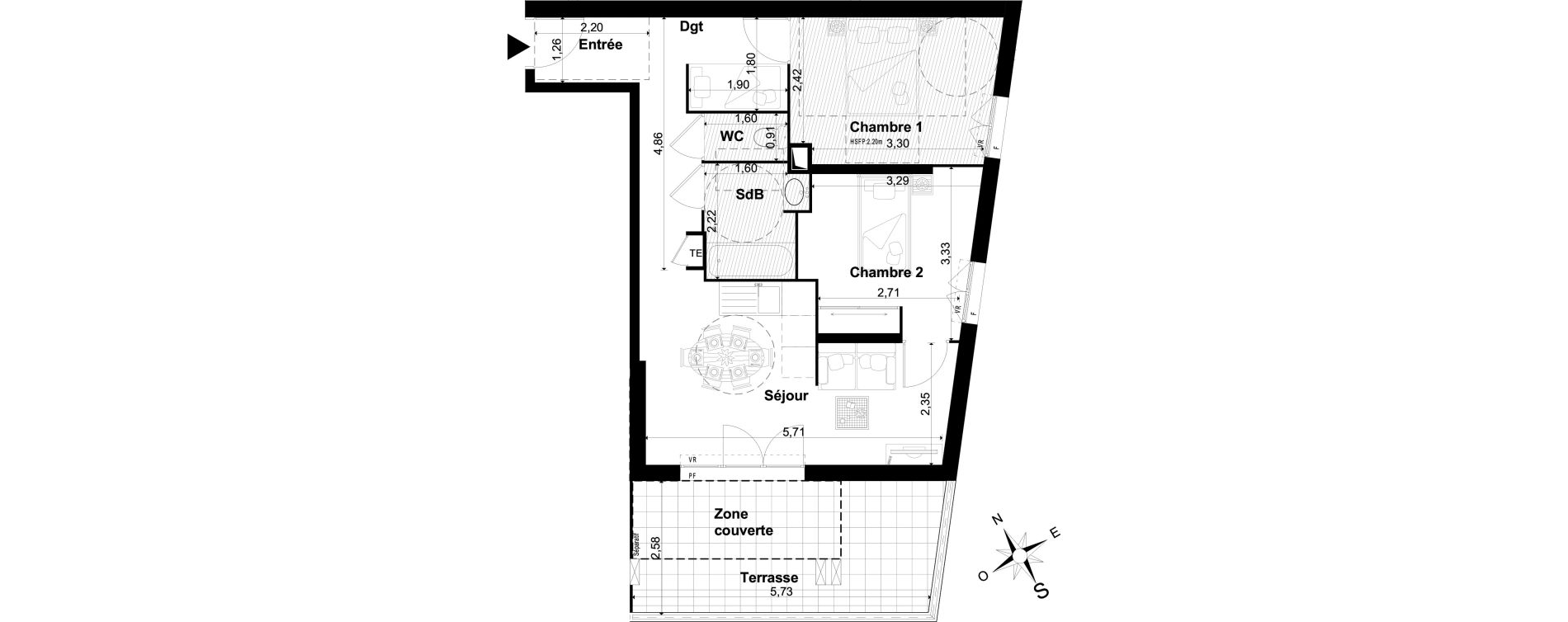 Appartement T3 de 55,35 m2 &agrave; P&eacute;one Centre
