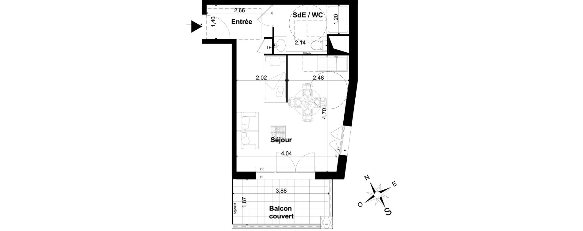 Appartement T1 de 30,15 m2 &agrave; P&eacute;one Centre