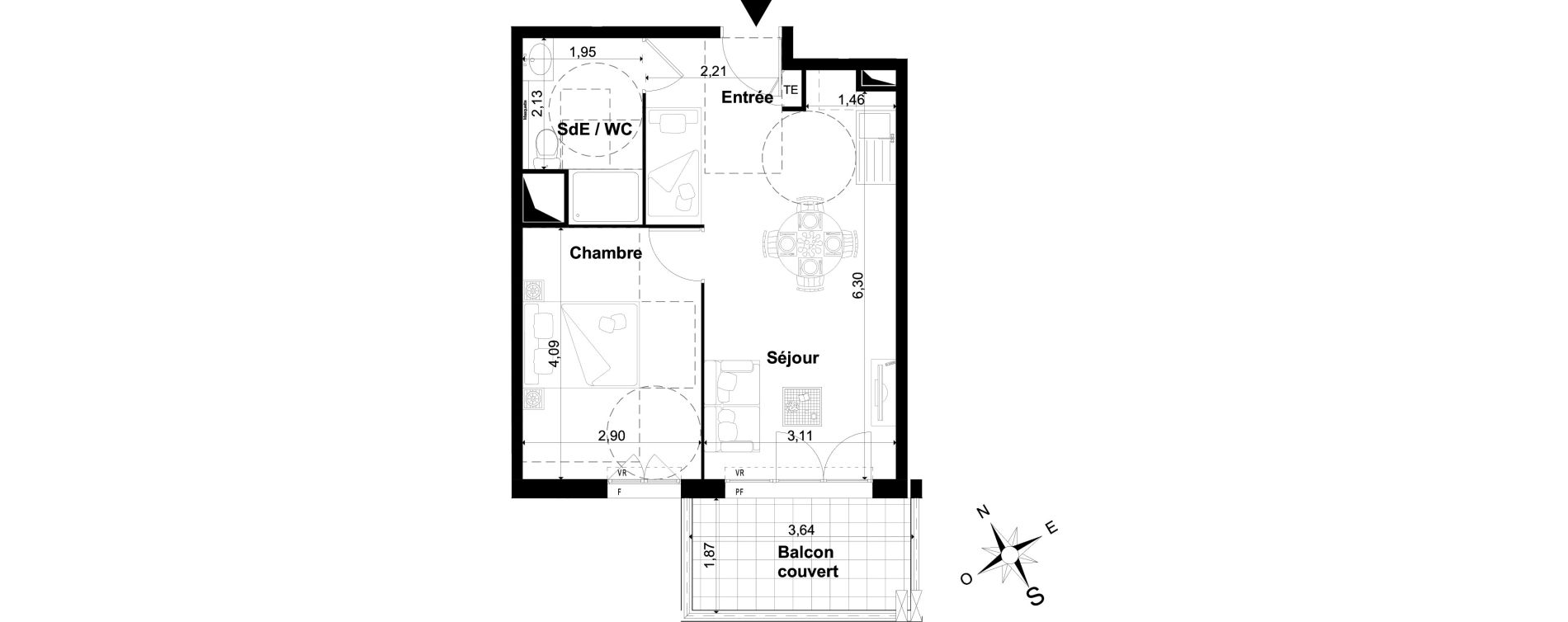 Appartement T2 de 40,75 m2 &agrave; P&eacute;one Centre