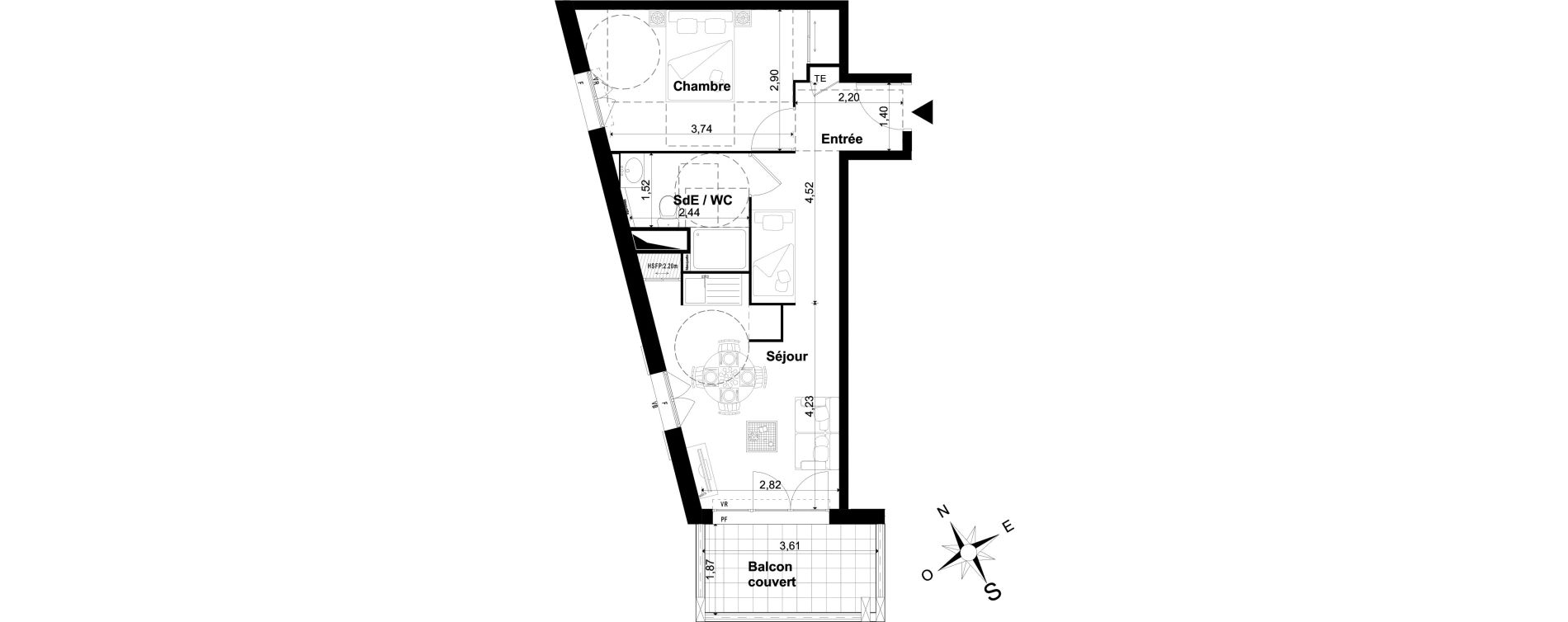 Appartement T2 de 42,55 m2 &agrave; P&eacute;one Centre