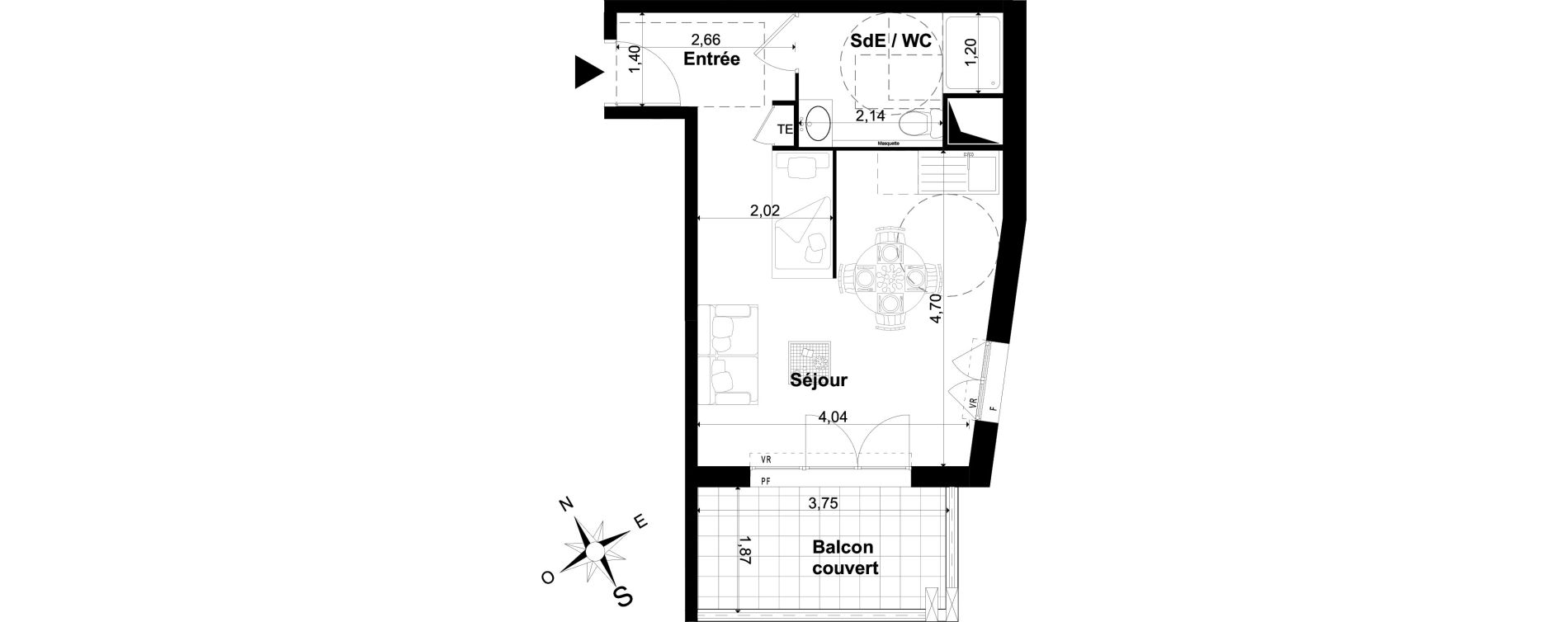 Appartement T1 de 30,15 m2 &agrave; P&eacute;one Centre